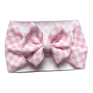 Pink Checker Board Headwrap Baby Bow