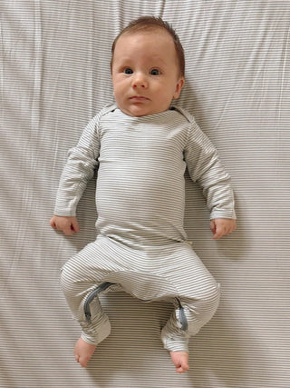 Bamboo Convertible Baby Pajamas - Blue Stripes - Lindsey Paige