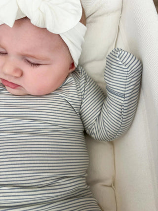 Bamboo Convertible Baby Pajamas - Blue Stripes - Lindsey Paige