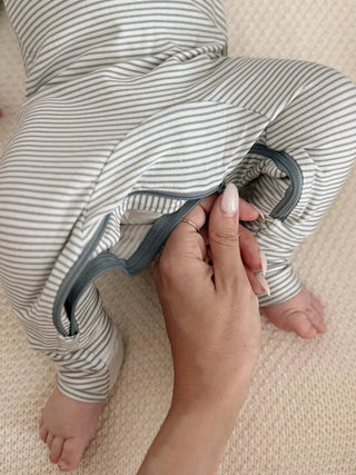 Bamboo Convertible Baby Pajamas - Blue Stripes - Lindsey Paige