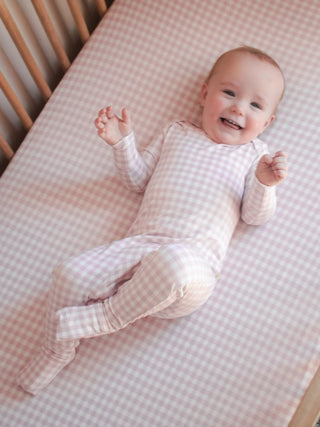 Bamboo Convertible Baby Pajamas - Pink Gingham - Lindsey Paige