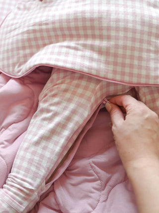 Bamboo Convertible Baby Pajamas - Pink Gingham - Lindsey Paige