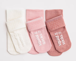 Claire - Non-Slip Baby Socks in Ivory, Peony, Desert Rose : 0 - 6M - Lindsey Paige