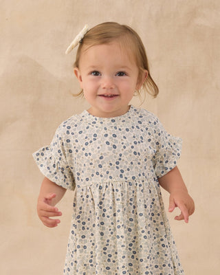 Blue Ditsy Floral Toddler Babydoll Dress – Soft Ruffle Sleeve Comfort - Lindsey Paige
