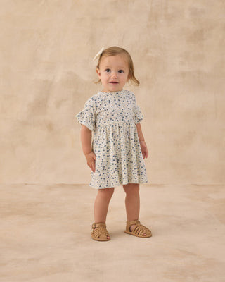 Blue Ditsy Floral Toddler Babydoll Dress – Soft Ruffle Sleeve Comfort - Lindsey Paige