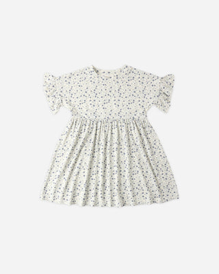 Blue Ditsy Floral Toddler Babydoll Dress – Soft Ruffle Sleeve Comfort - Lindsey Paige