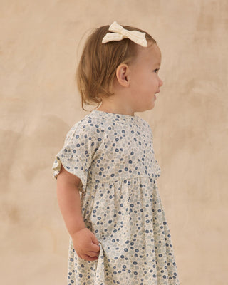 Blue Ditsy Floral Toddler Babydoll Dress – Soft Ruffle Sleeve Comfort - Lindsey Paige