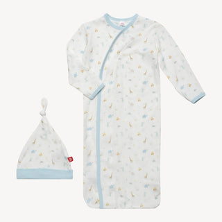 Blue Little Bitty modal magnetic cozy sleeper gown + hat set - Lindsey Paige