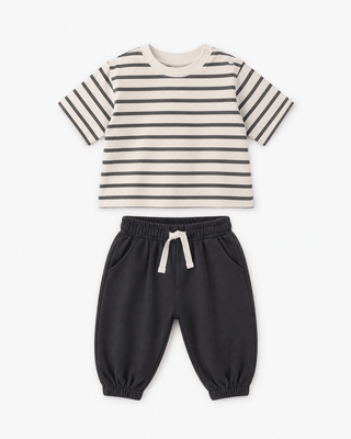 Boxy Tee & Pull-On Pant Set | Vintage Stripe / Midnight - Lindsey Paige
