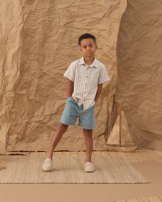 Boys Nautical Stripe Short Sleeve Button - Down Shirt - Lindsey Paige
