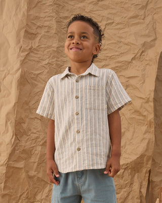 Boys Nautical Stripe Short Sleeve Button - Down Shirt - Lindsey Paige