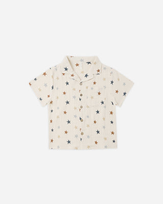 Boys Star Print Button - Down Shirt | Breathable 100% Cotton Lapel Collar - Lindsey Paige