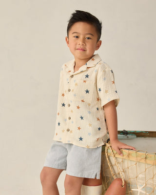 Boys Star Print Button - Down Shirt | Breathable 100% Cotton Lapel Collar - Lindsey Paige