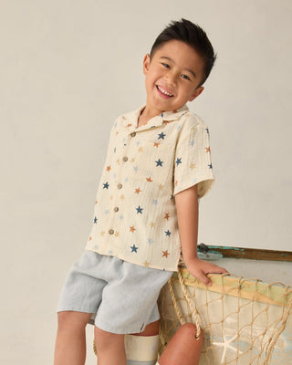 Boys Star Print Button - Down Shirt | Breathable 100% Cotton Lapel Collar - Lindsey Paige