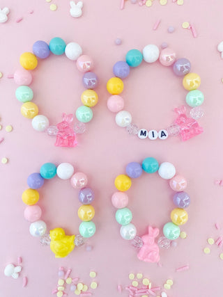 Bunnies and Chicks Charm Bracelet: Clear Pink Bunny / Child 6” - Lindsey Paige