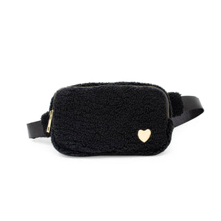 Fuzzy Crossbody Sling Bag w/ Heart for Kids: Black - Lindsey Paige