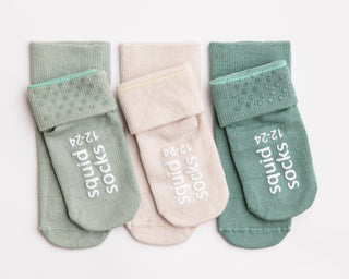 Coastal - Non-Slip Baby Socks Stone Gray, Eucalyptus, Thyme : 6 - 12M - Lindsey Paige