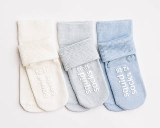 Casen - Non - Slip Baby Socks in Ivory, Powder and Baby Blue : 0 - 6M - Lindsey Paige