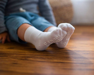 Cloud - White Non - Slip Silicone Grip Baby Socks / Kids Socks: 6 - 12M - Lindsey Paige