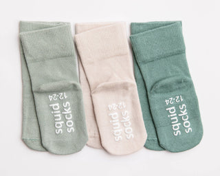 Coastal - Non - Slip Baby Socks Stone Gray, Eucalyptus, Thyme : 0 - 6M - Lindsey Paige