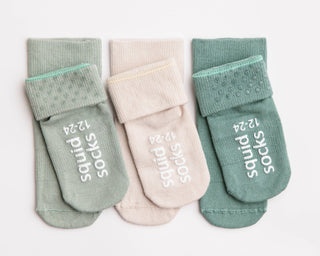 Coastal - Non - Slip Baby Socks Stone Gray, Eucalyptus, Thyme : 6 - 12M - Lindsey Paige