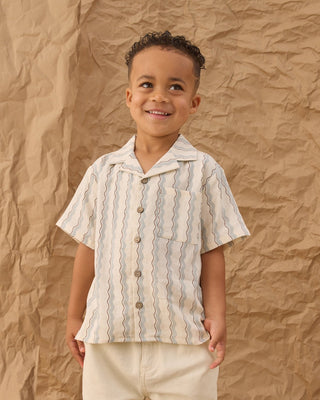 Coastal Wave Stripe Boys’ Button - Up | Breezy Lapel Collar Shirt - Lindsey Paige