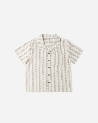 Coastal Wave Stripe Boys’ Button - Up | Breezy Lapel Collar Shirt - Lindsey Paige