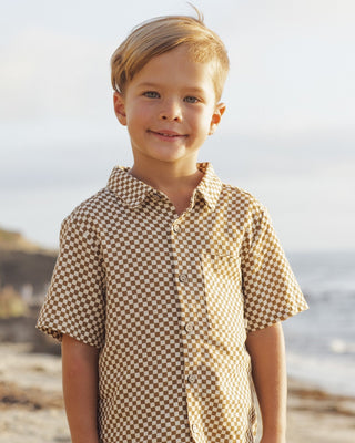 Collared Short Sleeve Shirt Ocre Check - Lindsey Paige