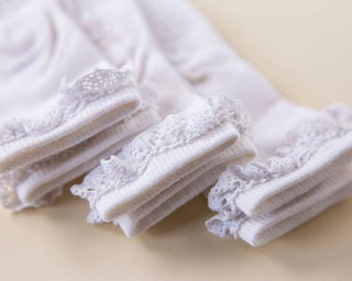 Comfort - White Lace Non - Slip Silicone Grip Baby Socks, Kids: 0 - 6M - Lindsey Paige