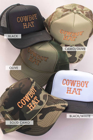 Cowboy Embroidery Trucker Hat Cap: Black/White - Lindsey Paige