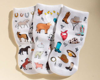 Cowboy - Non - Slip Baby Socks with Horses, Boots, Hats, Farm : 0 - 6M - Lindsey Paige