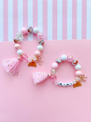 Croissant and Bow Kids Beaded Charm Bracelet: Child 6” - Lindsey Paige