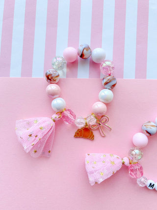 Croissant and Bow Kids Beaded Charm Bracelet: Child 6” - Lindsey Paige