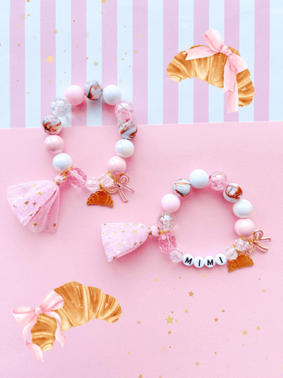 Croissant and Bow Kids Beaded Charm Bracelet: Child 6” - Lindsey Paige