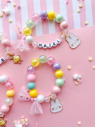 Cute Bunny Rabbit Beaded Charm Bracelet: Child 6” - Lindsey Paige