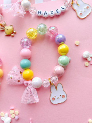 Cute Bunny Rabbit Beaded Charm Bracelet: Child 6” - Lindsey Paige