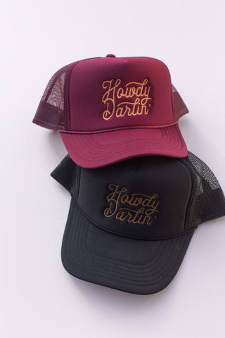 Embroidery Howdy Darling Western Trucker Hat Cap: Black - Lindsey Paige