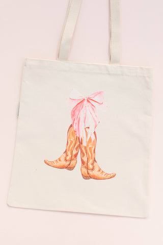 Trending Coquette Bow Cowboy Boots Organic Tote Bag