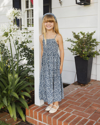 Delia Navy Floral Smocked Linen Summer Dress - Lindsey Paige