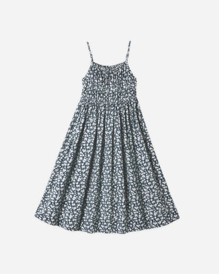 Delia Navy Floral Smocked Linen Summer Dress - Lindsey Paige