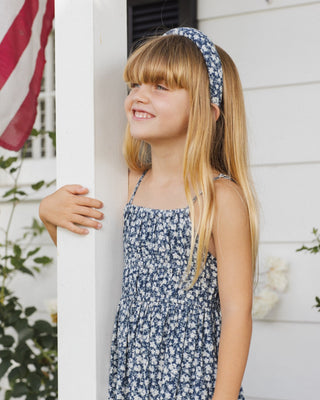 Delia Navy Floral Smocked Linen Summer Dress - Lindsey Paige