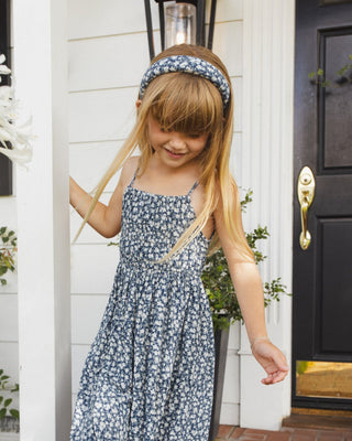 Delia Navy Floral Smocked Linen Summer Dress - Lindsey Paige