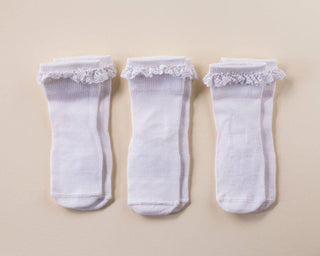 Comfort - White Lace Non-Slip Silicone Grip Baby Socks, Kids: 6 - 12M - Lindsey Paige