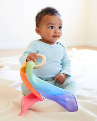 Natural Baby Teether - 100% Mulberry Silk and Maple Ring - Lindsey Paige
