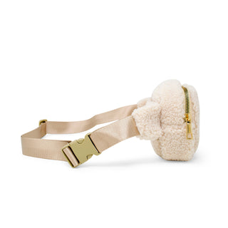 Fuzzy Crossbody Sling Bag w/ Heart for Kids: Beige
