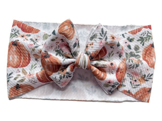 Pumpkin Floral Headwrap Baby Bow, Halloween Bow