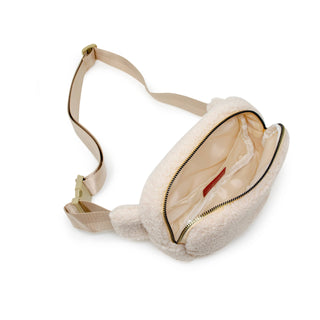 Fuzzy Crossbody Sling Bag w/ Heart for Kids: Beige