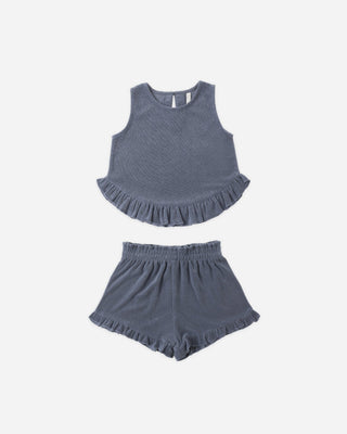 Faye Terry Cloth Ruffle Two - Piece Set – Marine Blue - Lindsey Paige