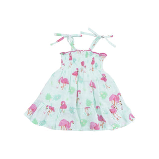 Flamingos Tie Strap Smocked Sun Dress - Lindsey Paige