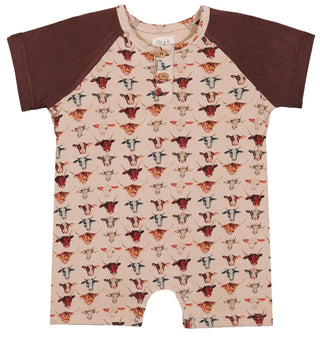 Flinn Baby Henley Romper – Ultra - Soft Cotton Cow Print - Lindsey Paige